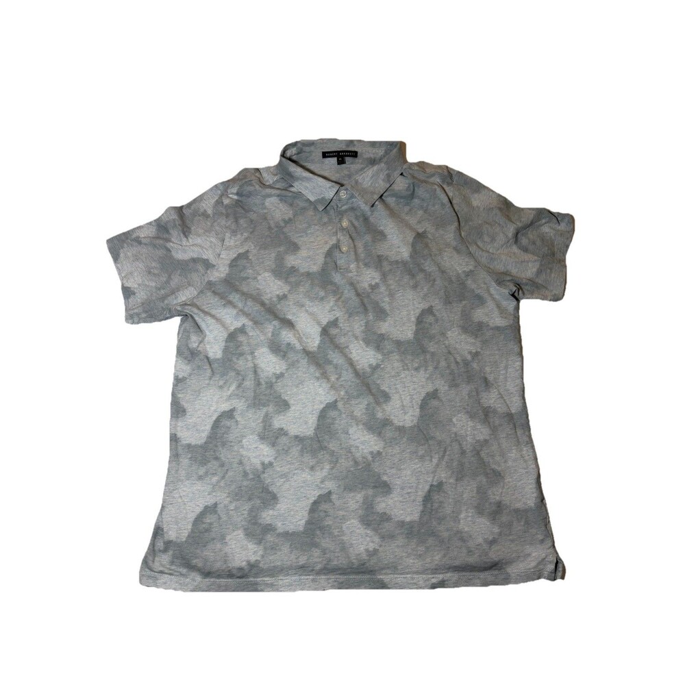 Robert Barakett Polo Shirt Mens XL Blue Gray Camo Print Short Sleeve Cotton